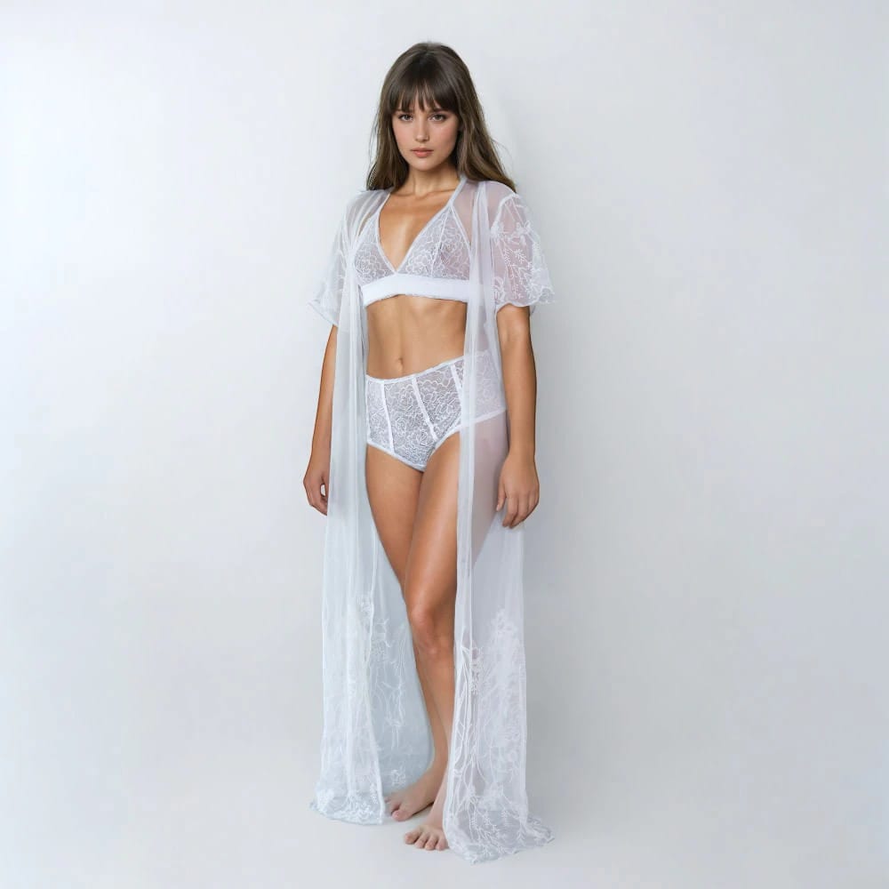 Kimono En Transparecia y Bordado Lujo Nocturno - imagen 1