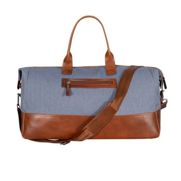Men's vintage blue leather and canvas briefcase - imagen 2