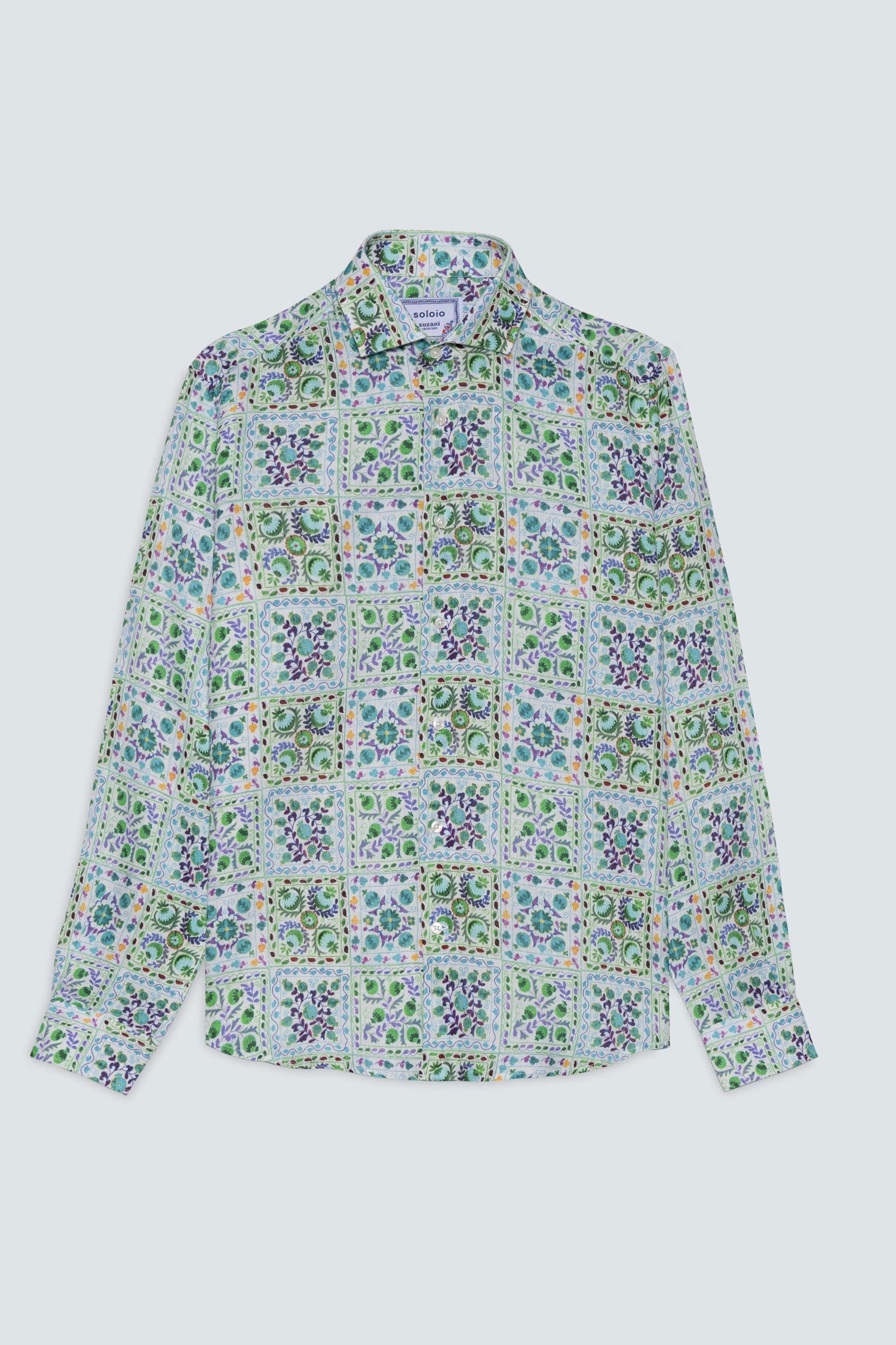 Men's linen shirt green suzani - imagen 1