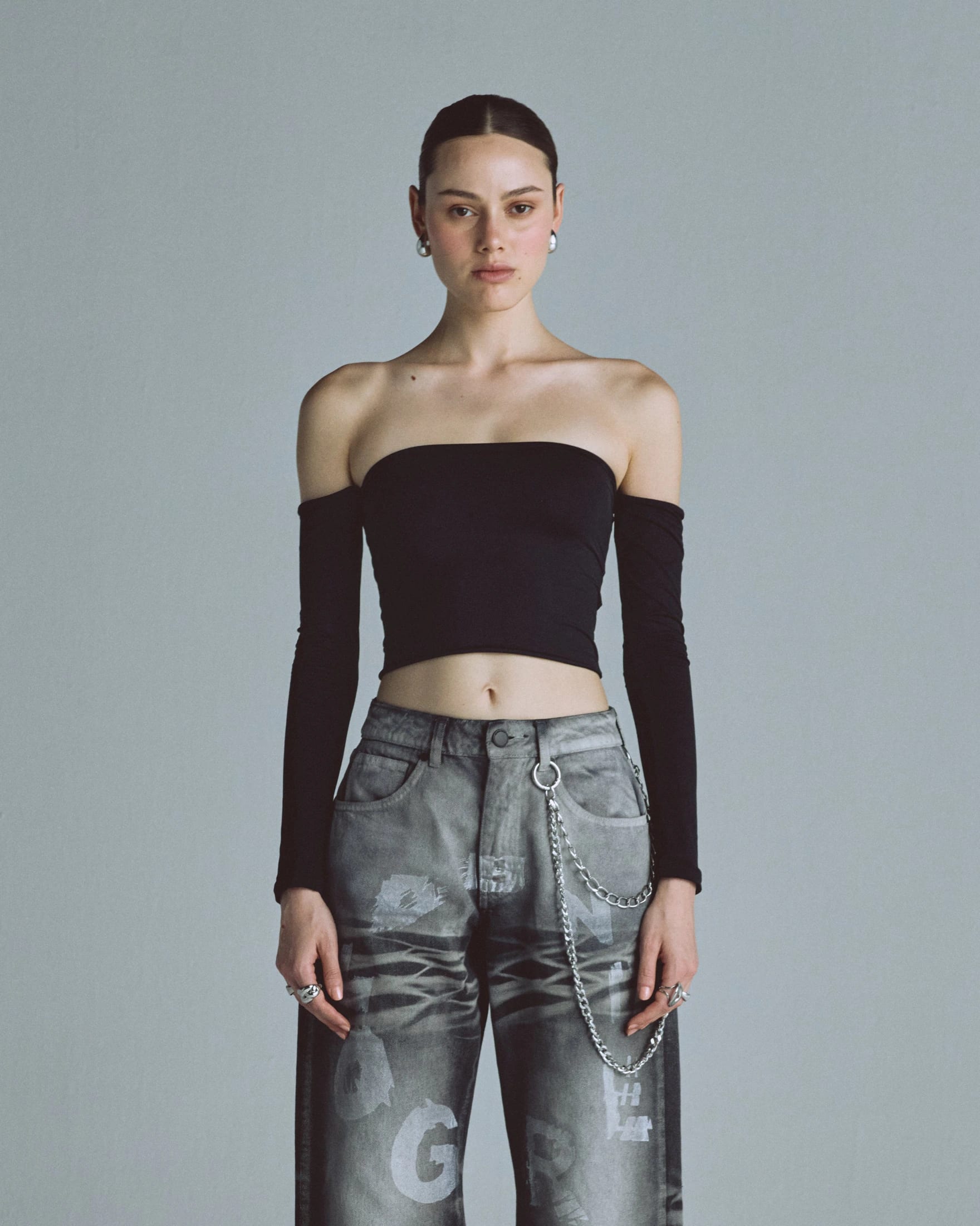 Basics Off Shoulder Long Sleeve Top Black - imagen 2