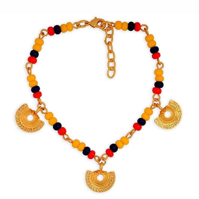 Pulsera colombia con 3 dijes nariguera semilunar tairona - imagen 1