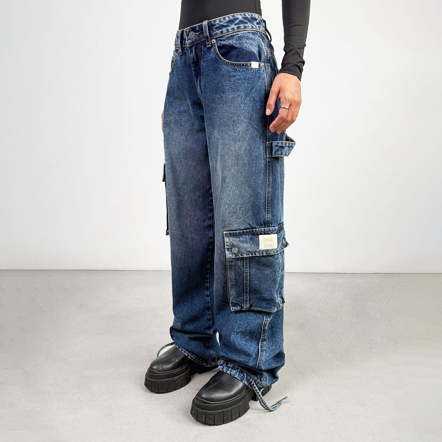Cargo Multi-Pocket Denim Pants - Deep Blue - imagen 2