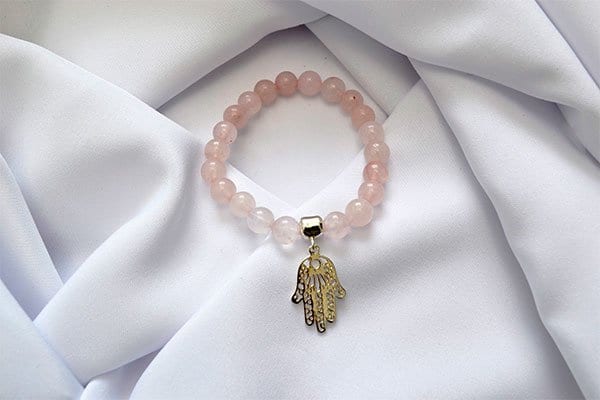 Pulsera Cuarzo Rosa dije mano hamsa - imagen 1