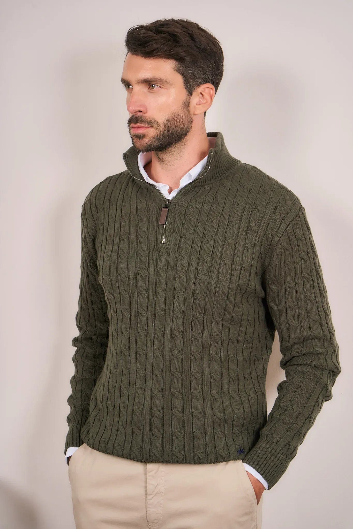 Suéter Halfzip Trenzado Hombre Verde - imagen 10