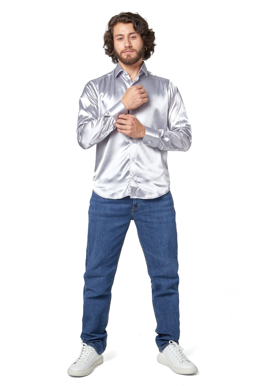 Camisa gris en satin - imagen 4