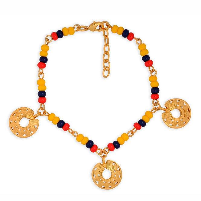 Pulsera colombia con 3 dijes mini nariguera de círculos Quimbaya - imagen 1
