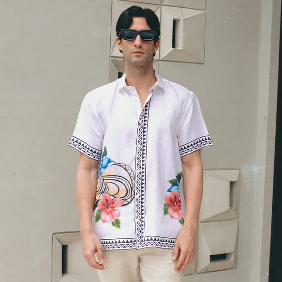 CAMISA MC 100% LINO ESTAMPADO VA HOMBRE - imagen 1