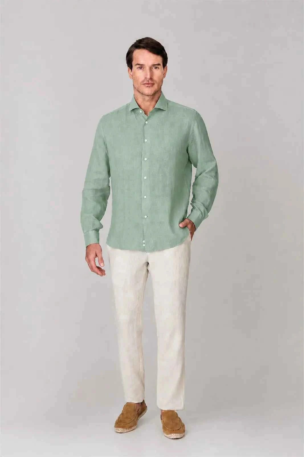 Men's linen shirt ming green - imagen 3
