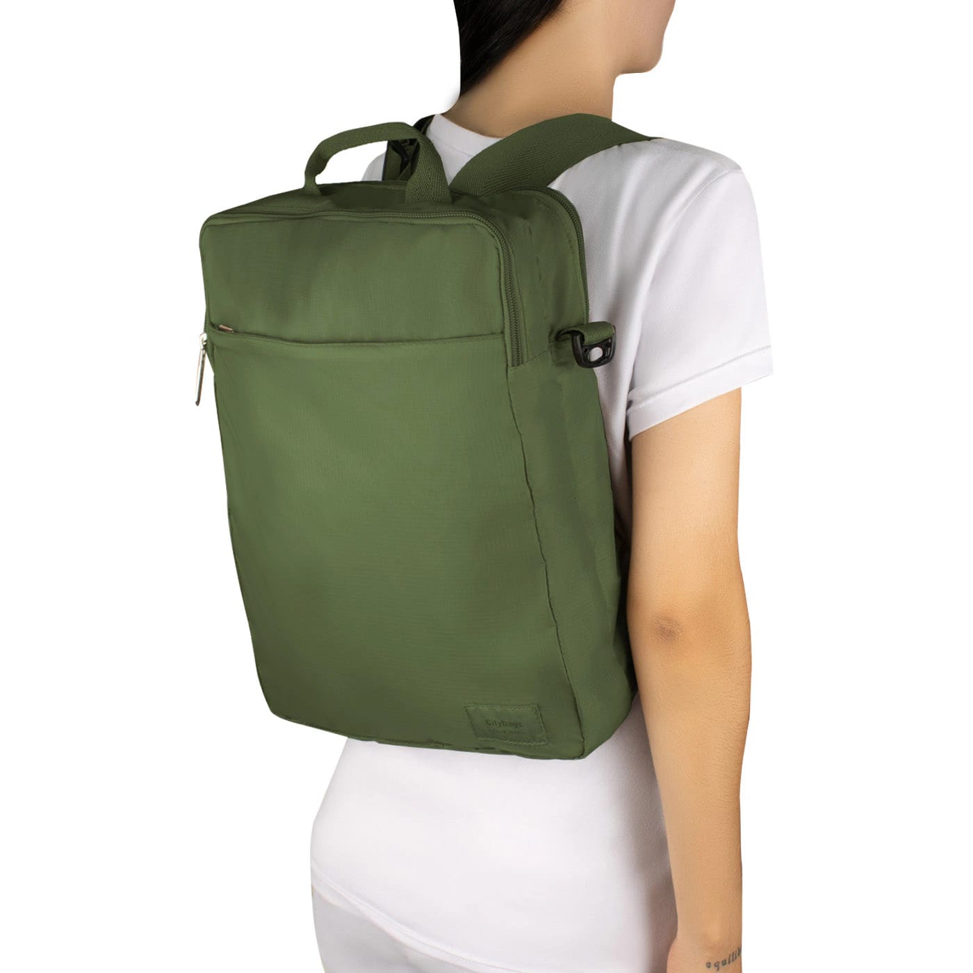 Bolso Manos Libres Convertible a Morral Citybags Light Verde Militar - imagen 4