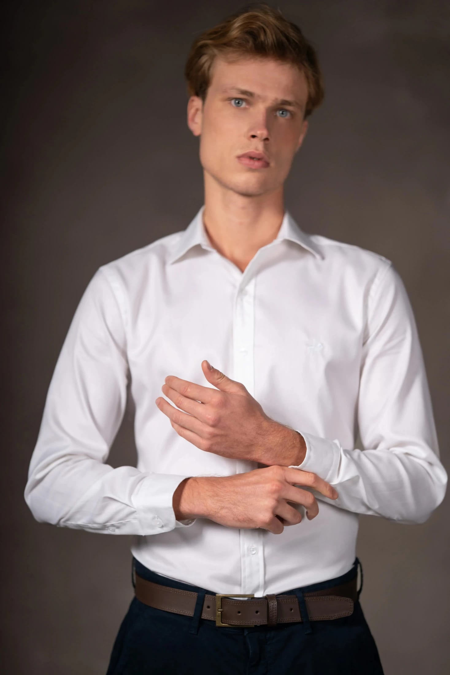 Camisa Herringbone Cuello Corbata Hombre Blanco - imagen 1