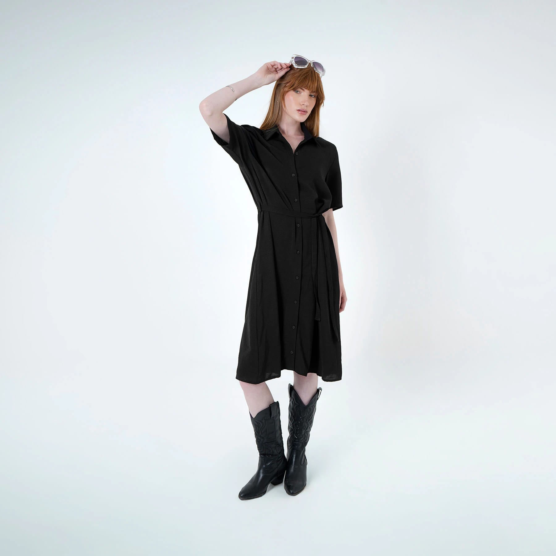 Vestido camisero midi con lazo para ajustar en cintura - imagen 6