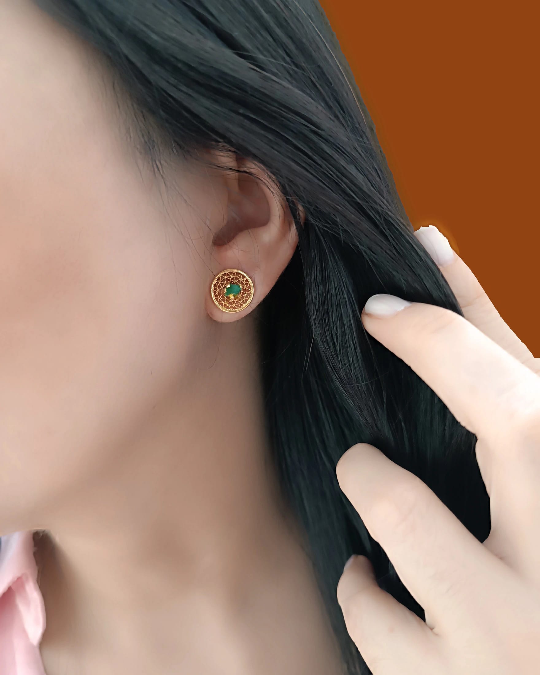 Aretes Topos Mini Filigrana y Esmeralda Circle - imagen 4