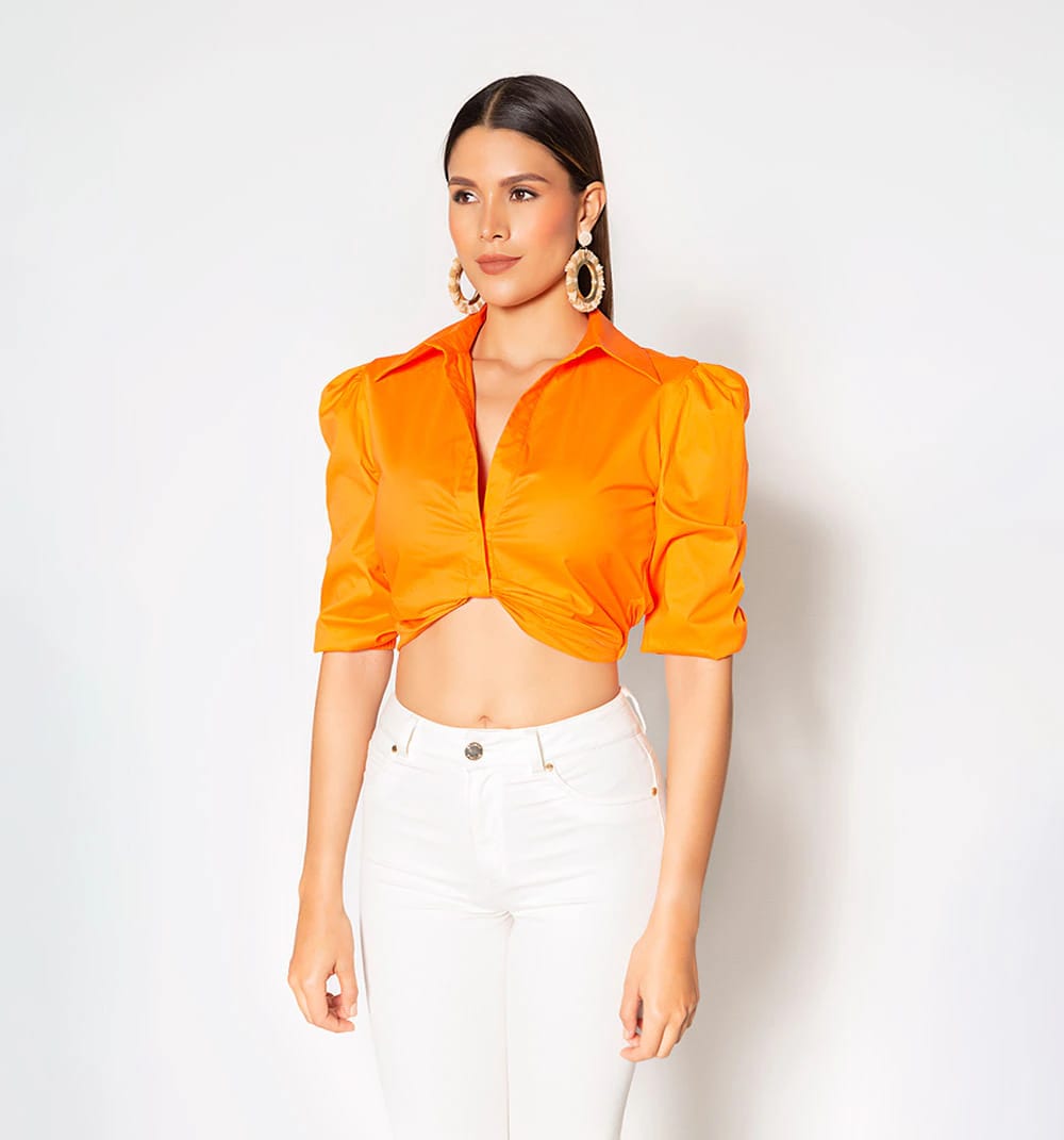 Crop tipo camisero  manga 3/4 - imagen 2