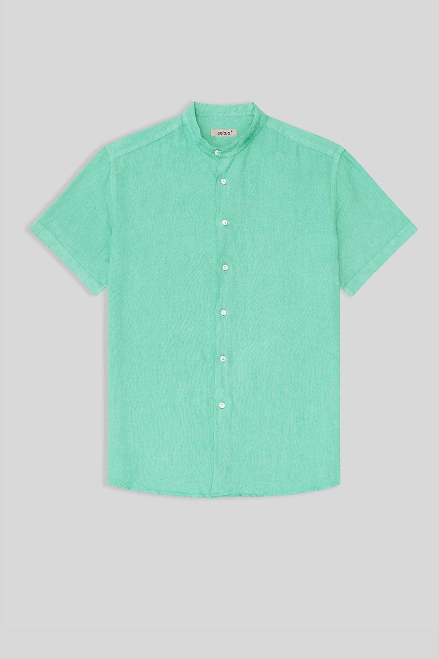 men’s linen shirt mao turquoise basic - imagen 1