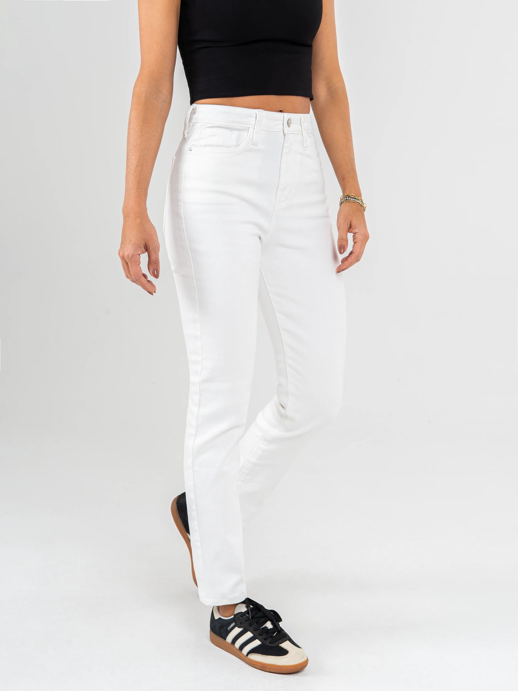 Ref: 0620613 Pantalón mom fit stretch, tiro alto, tono ivory, cintura ajustada - imagen 3