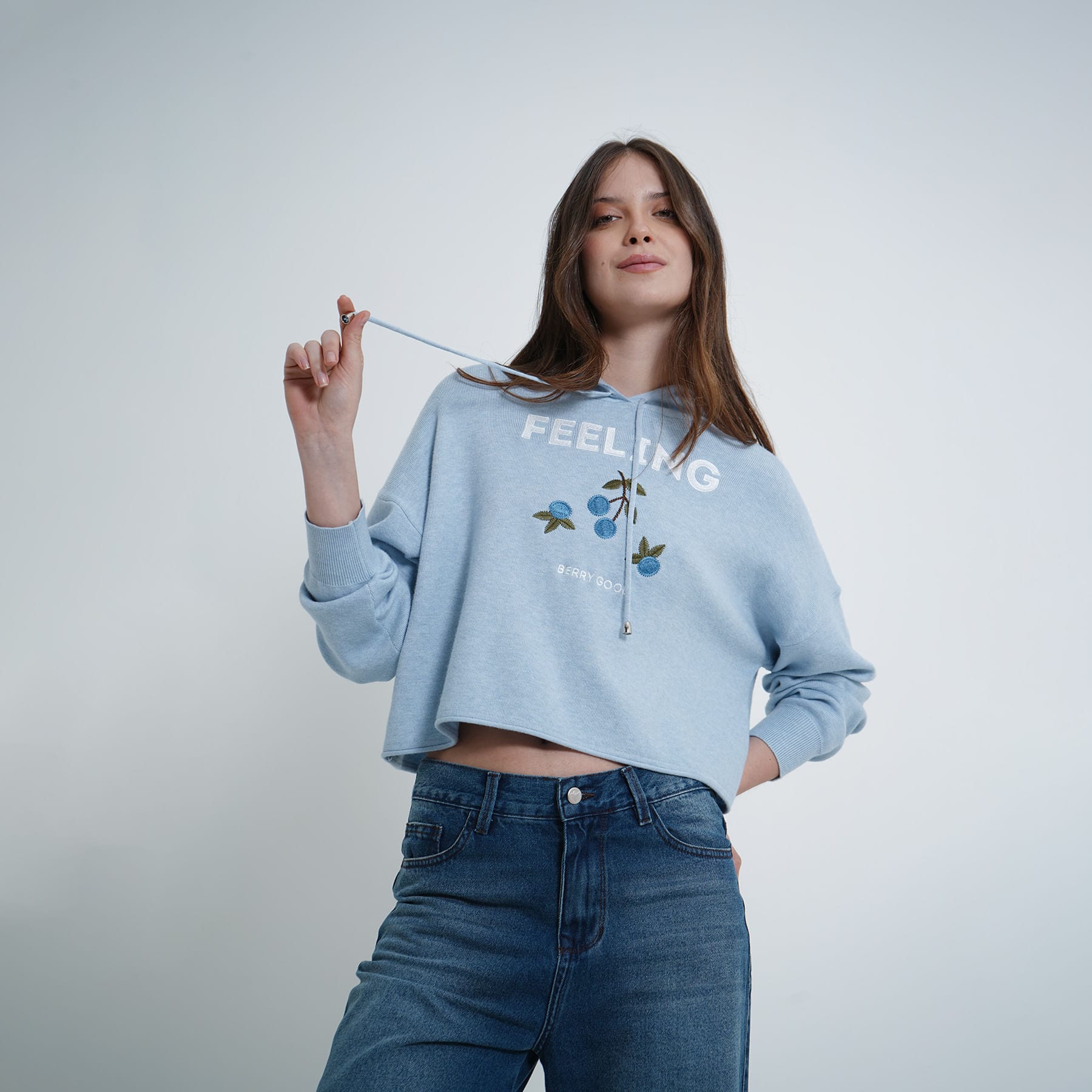 Buzo sudadera crop con capucha bordado Berry - imagen 10
