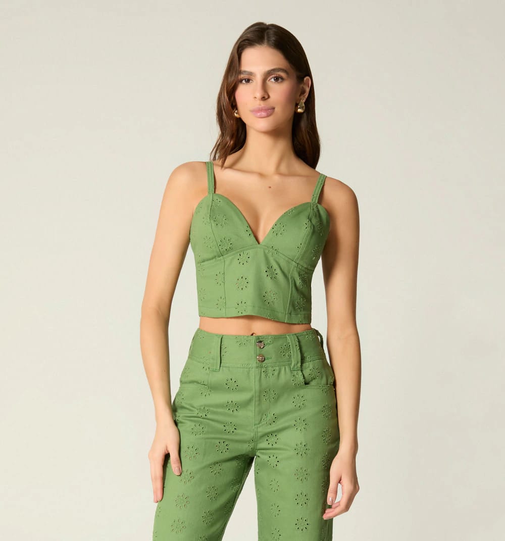 Blusa crop tiras en hoja rota color - imagen 2