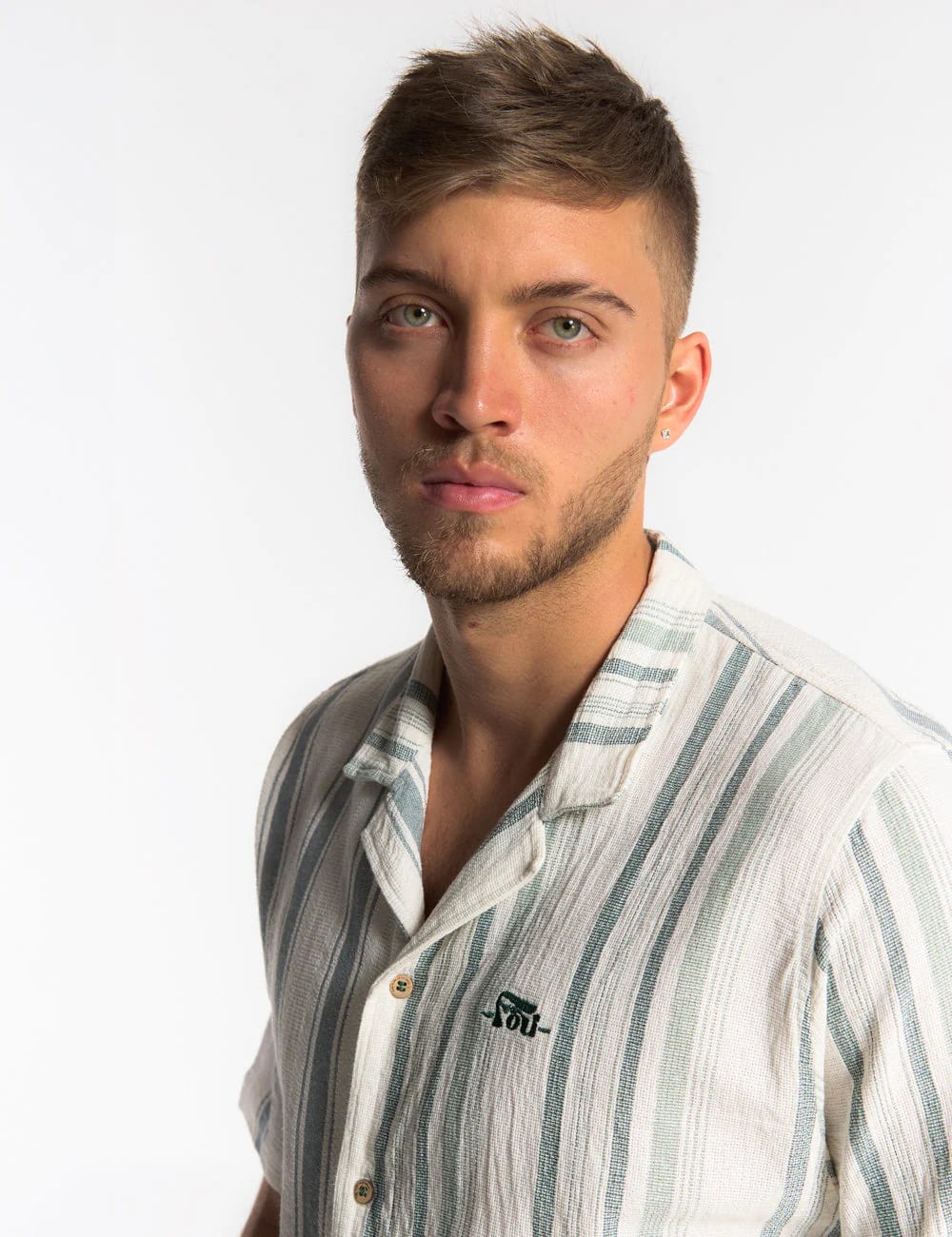 Camisa Cuello Sport manga corta Surf line crudo + verde Hombre - imagen 8