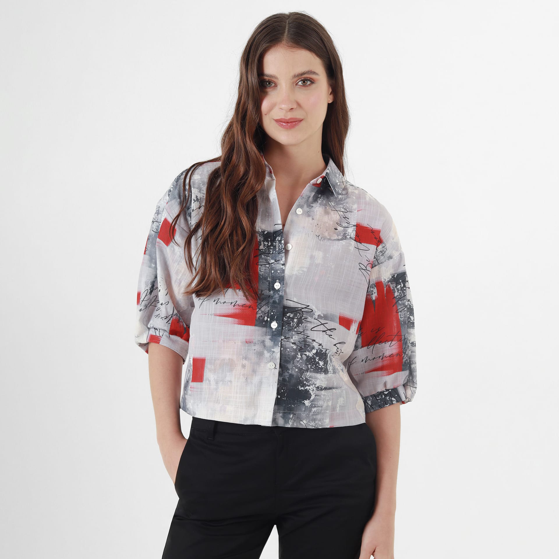 Blusa Cuello Camisero Manga Al Codo - imagen 5