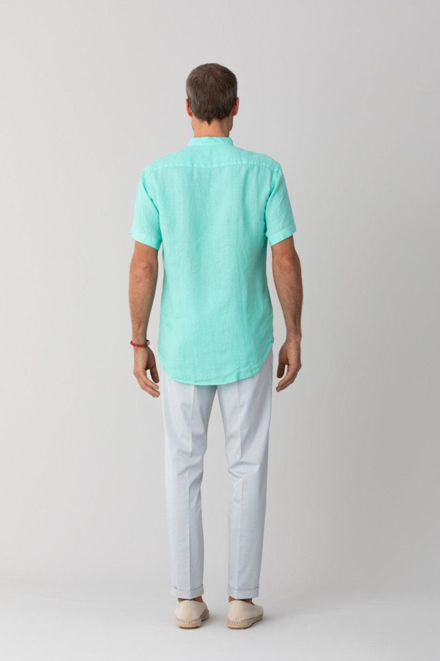 men’s linen shirt mao turquoise basic - imagen 3