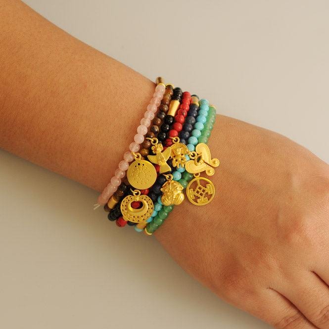 Semanario x 7 Pulseras Semipreciosas 4mm con Dijes - imagen 2