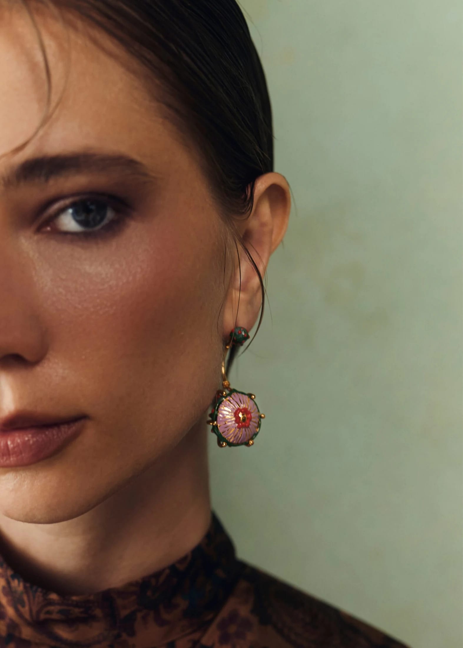 Aretes maxi sombrerito verde lila - imagen 4