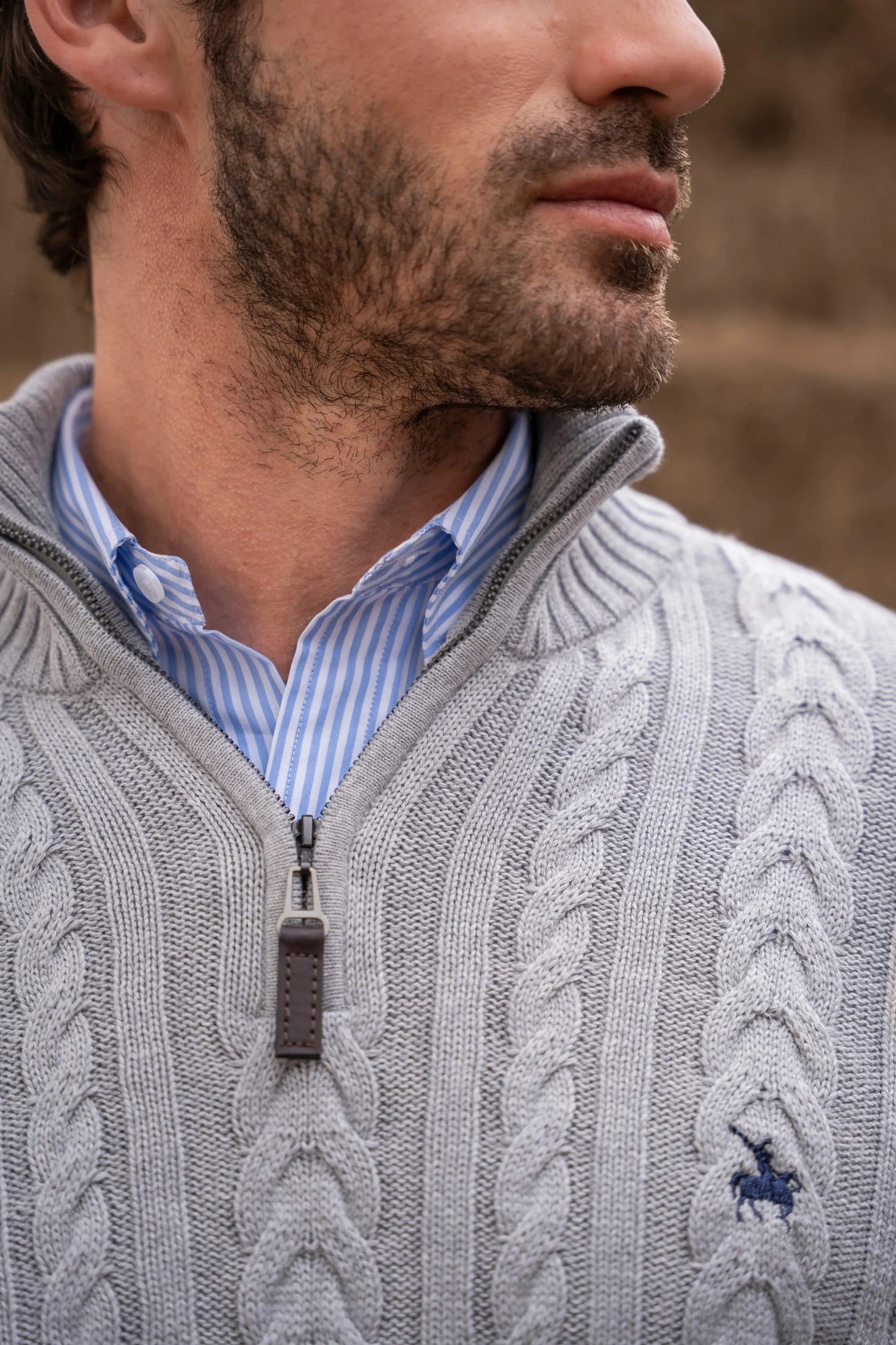 Suéter Halfzip Trenzado Rib Hombre Gris Claro - imagen 3