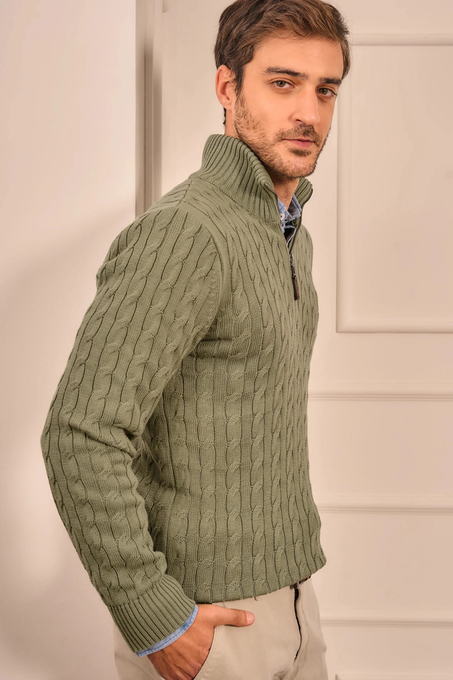Suéter Halfzip Trenzado Hombre Verde Alamo - imagen 5