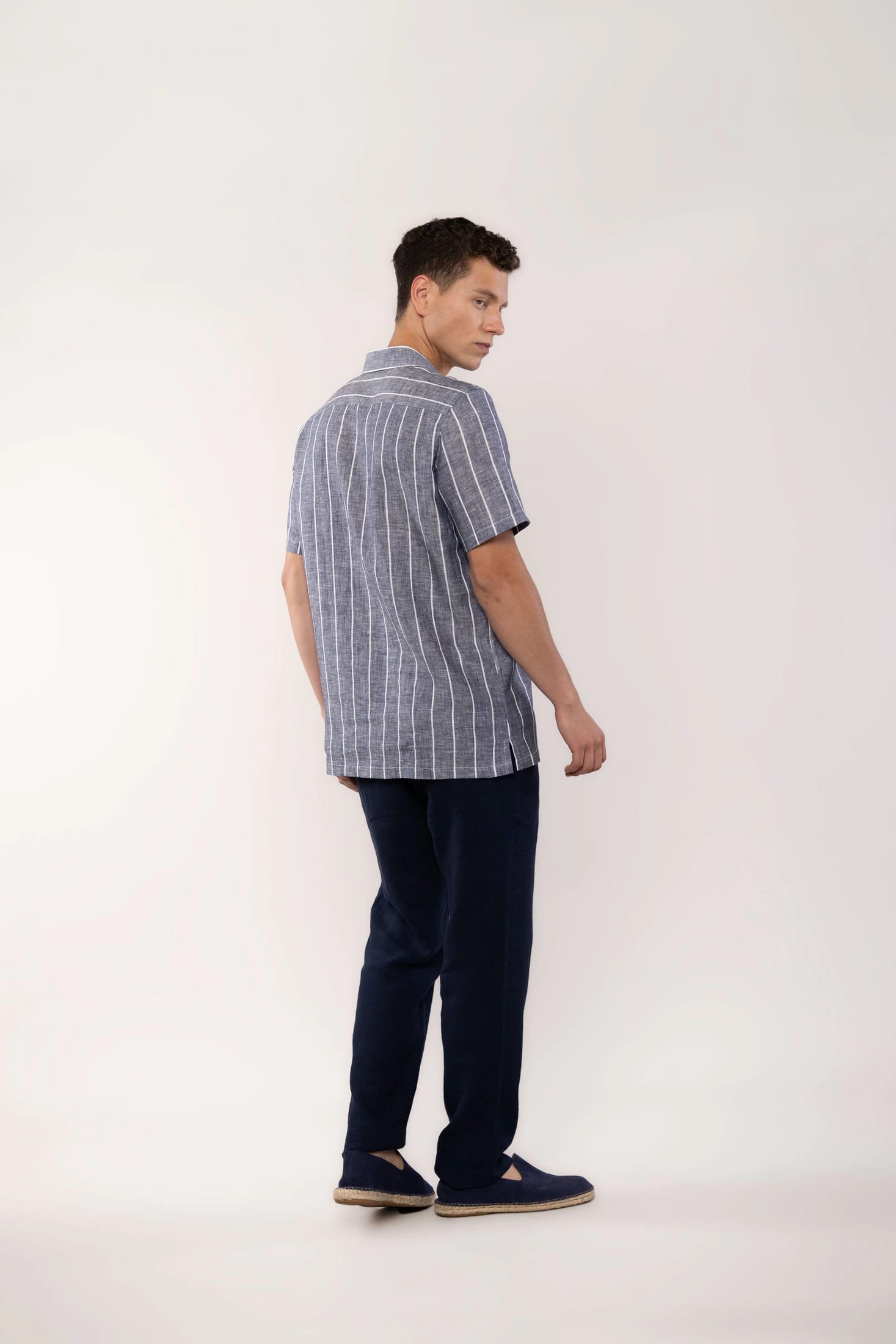 Men's linen shirt striped gray - imagen 5