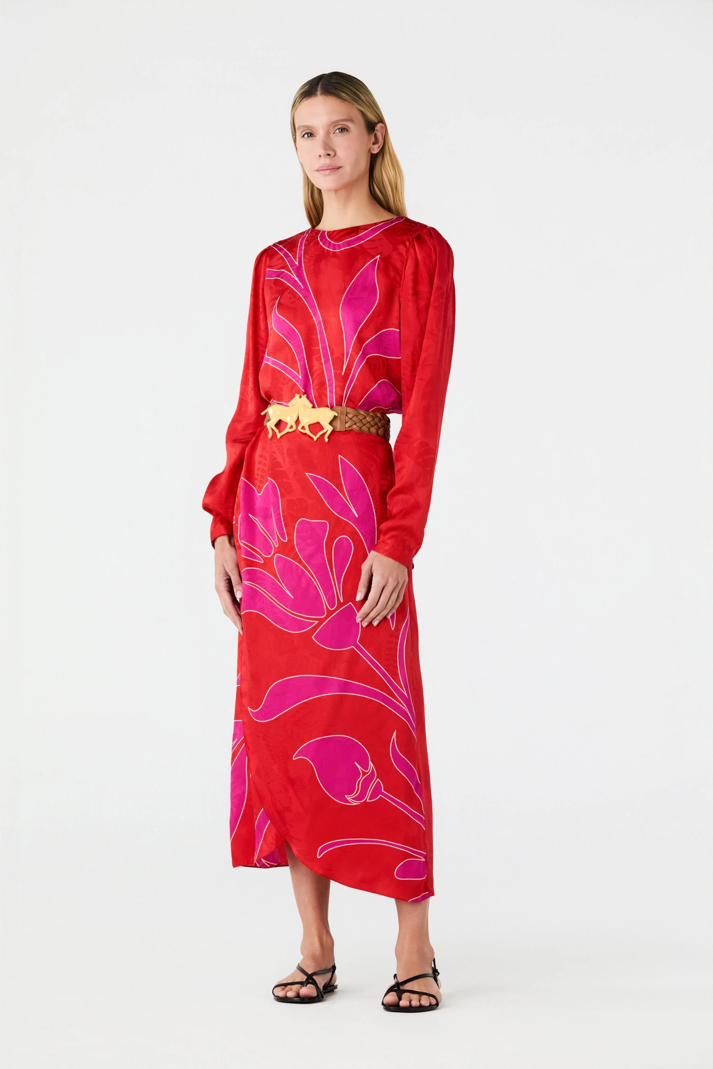 Sevilla Silk Jacquard Blouse / Red & Fuchsia Maxi Buganvilia - imagen 2