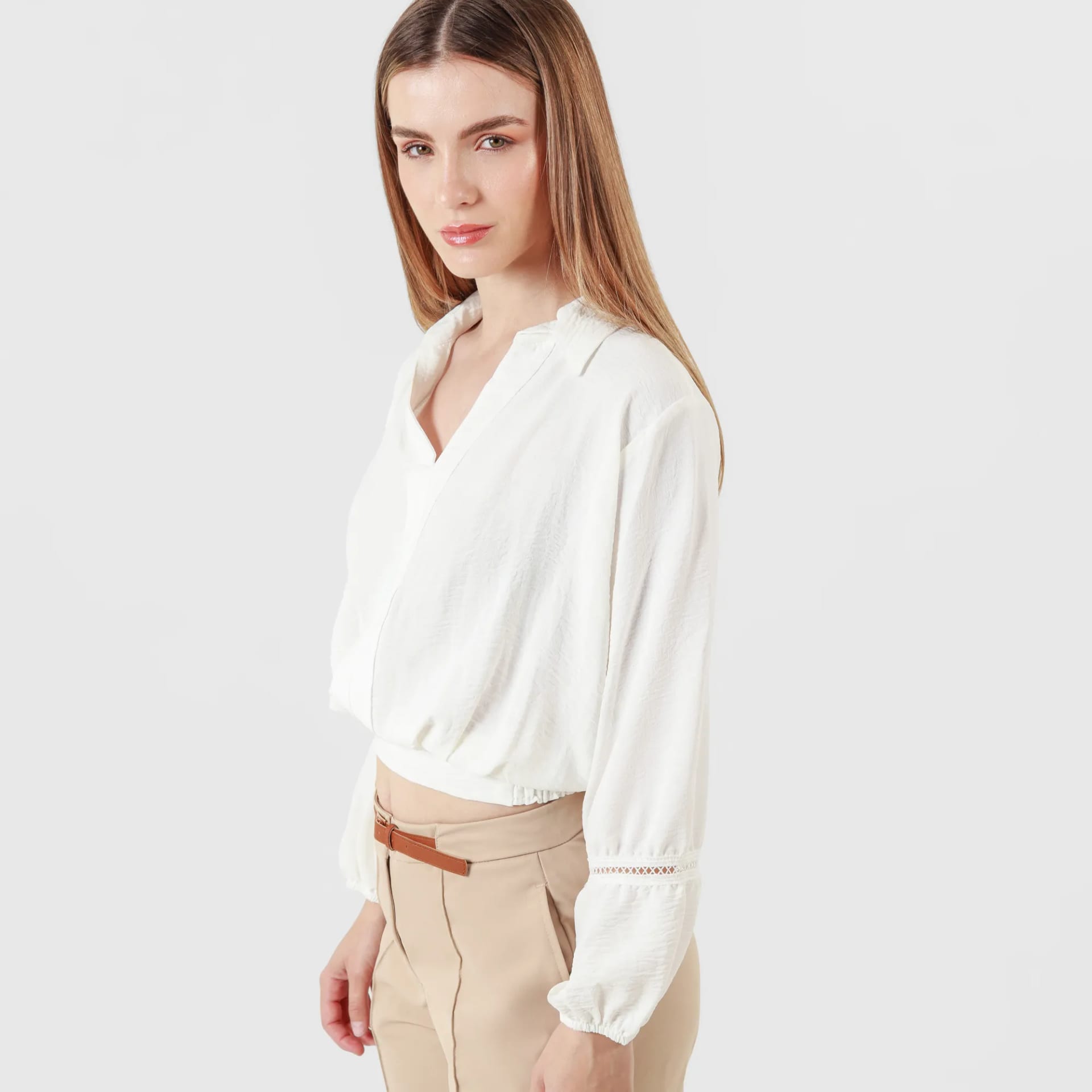 Blusa Cuello Camisero Manga Larga - imagen 1
