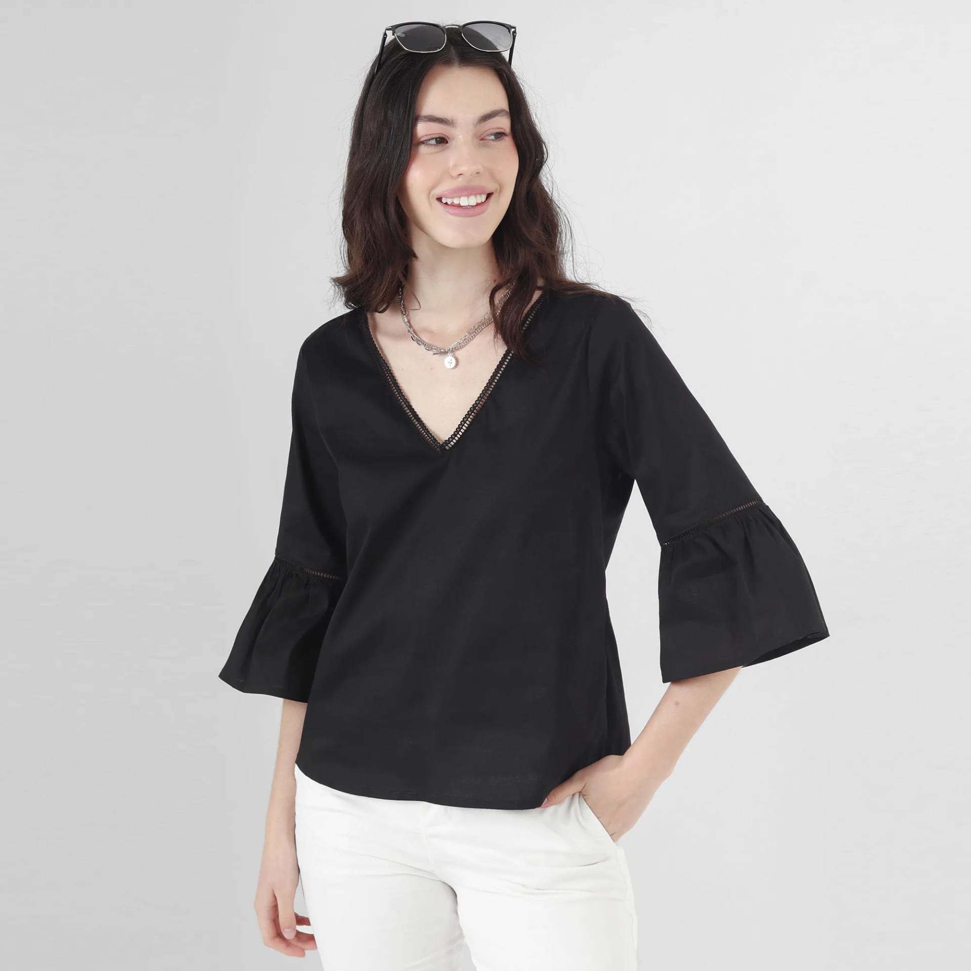 Blusa Cuello V Manga 3 Cuartos - imagen 10