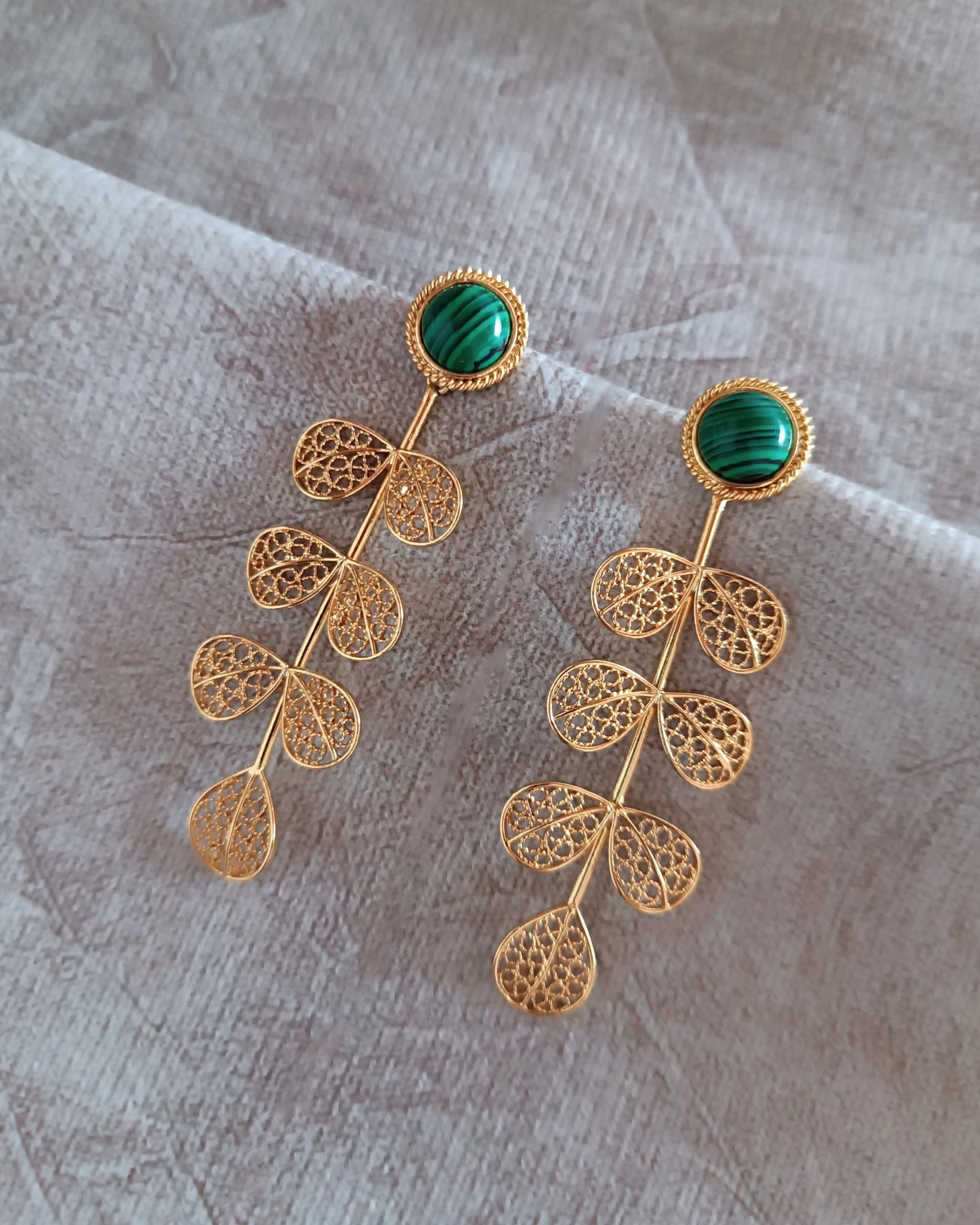 Aretes largos filigrana Hada malaquita - imagen 4