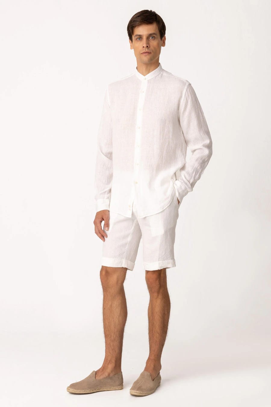 Men's linen shirt mao white - imagen 1