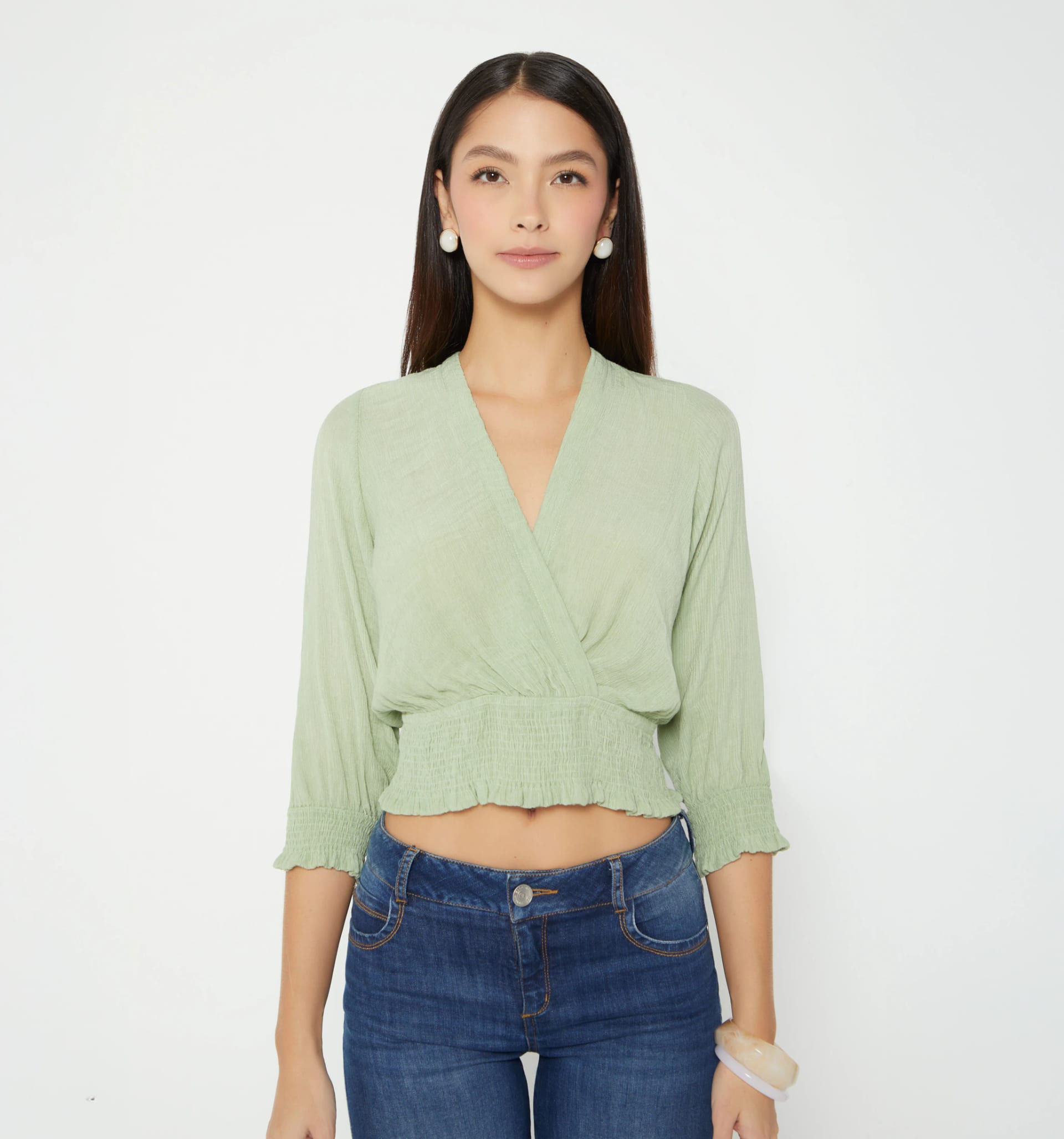 Blusa cruzada con fajon ruchado - imagen 2