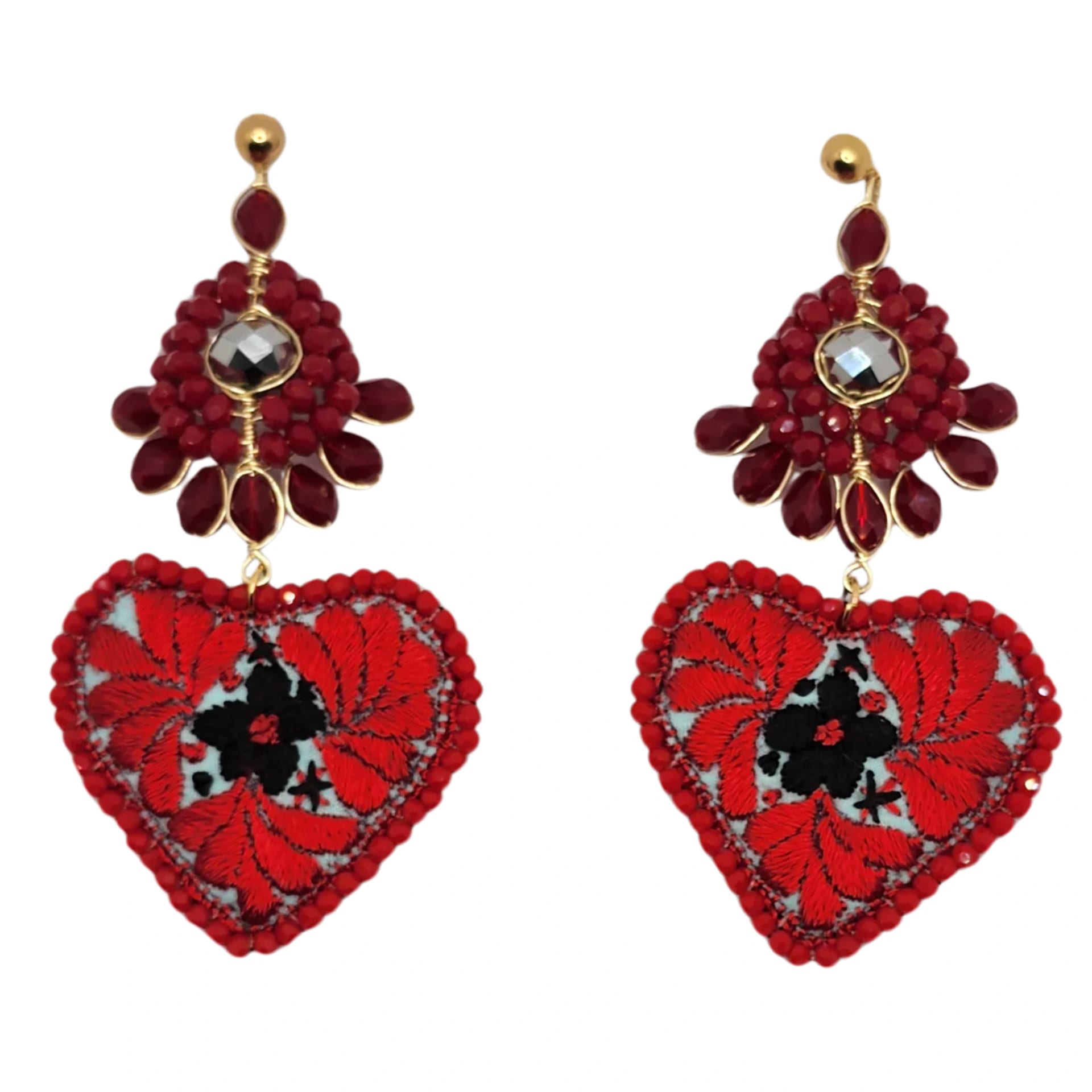 Flower Red Heart Earrings - imagen 1