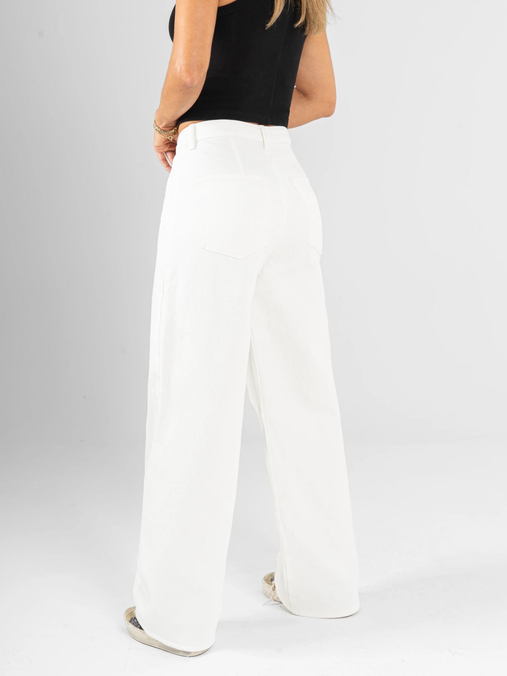 Ref: 0620361 Pantalón wide leg, rígido, tiro alto, tono ivory - imagen 3