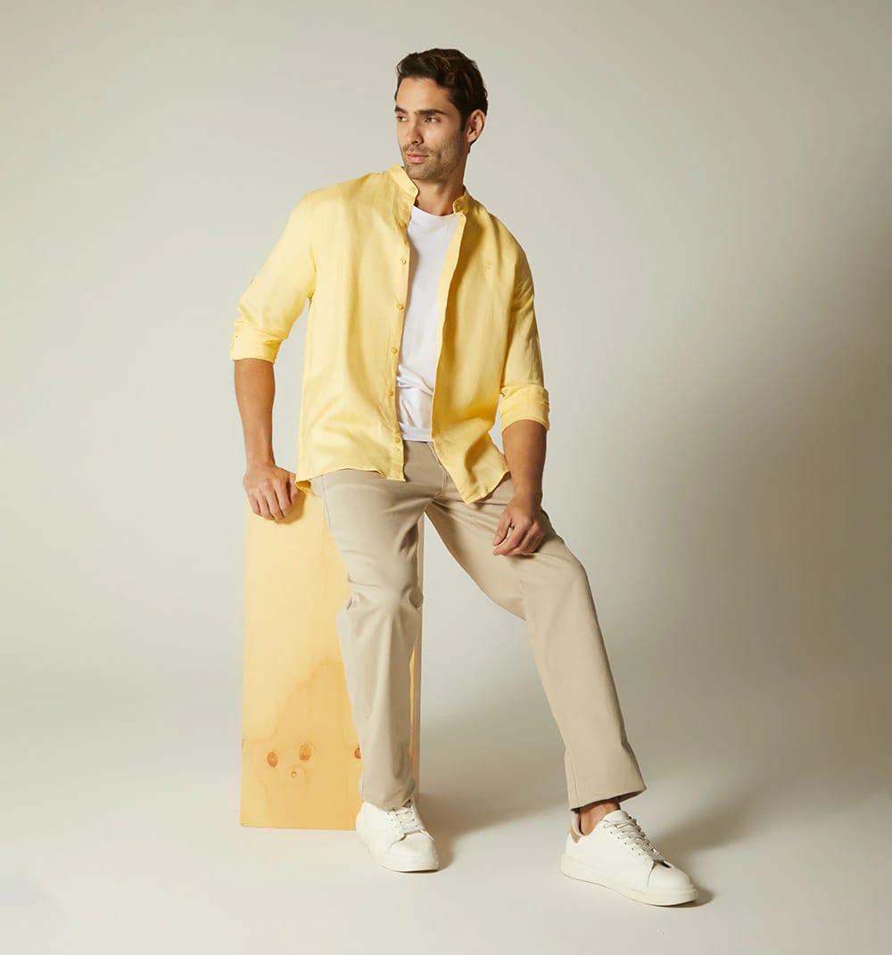 Camisa para hombre en lino cuello nerú m - imagen 1