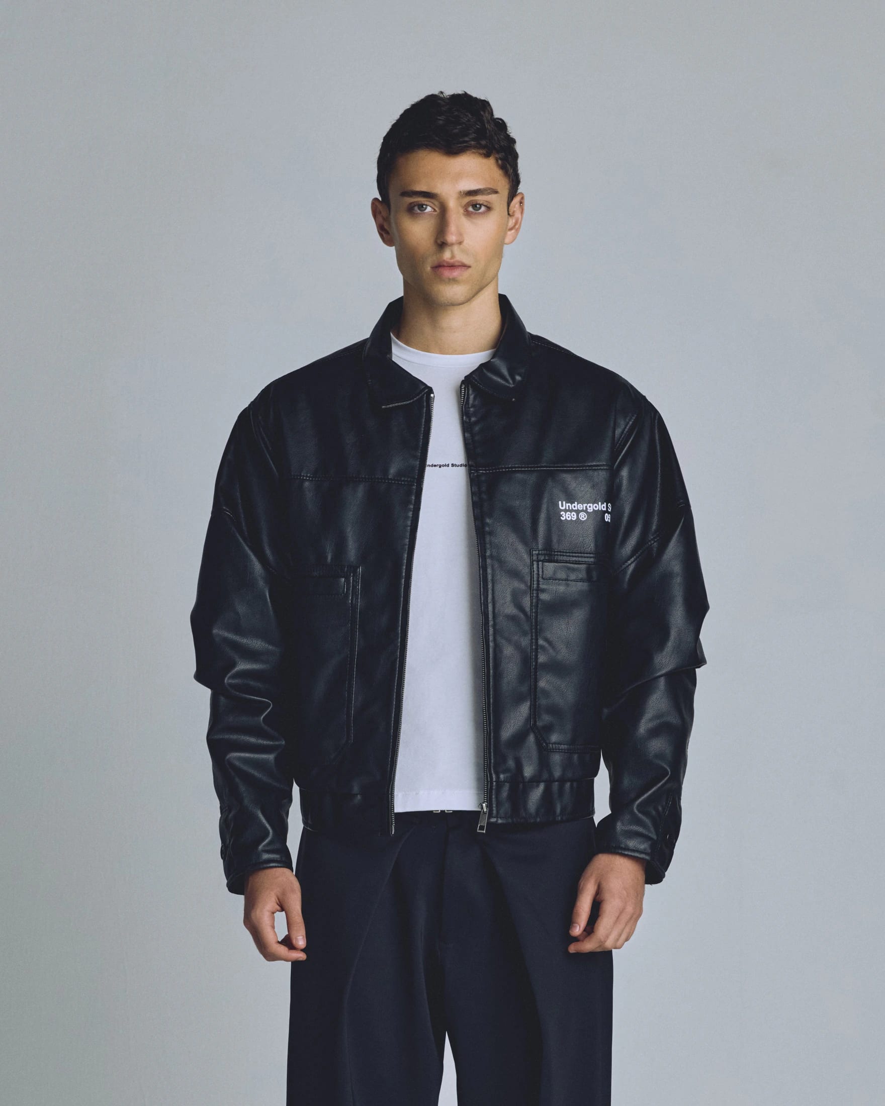 Basics Undergold Studio Leather Boxy Fit Jacket Black - imagen 2