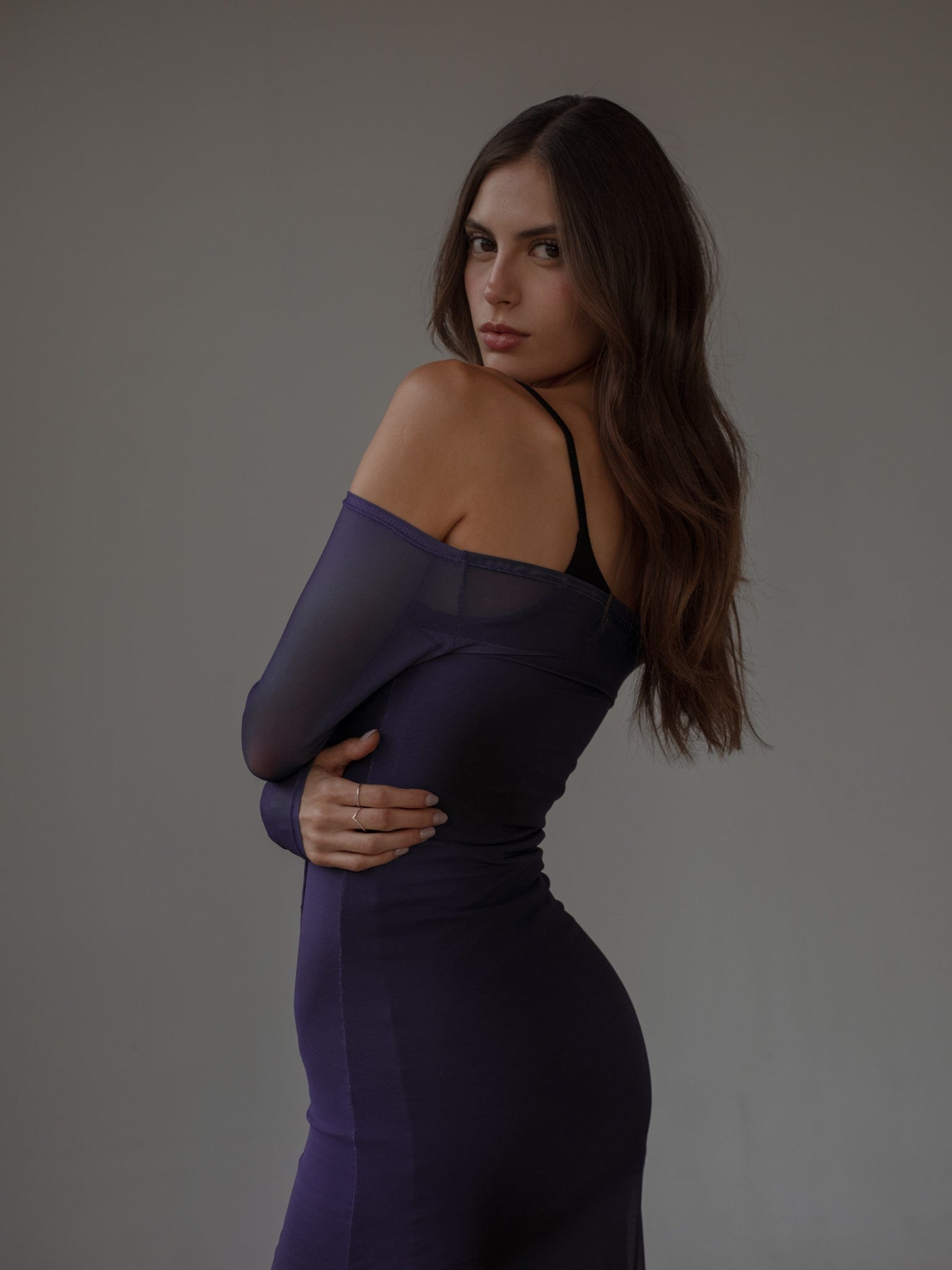 OFF SHOULDER MESH DRESS - MYSTIC PURPLE - imagen 10