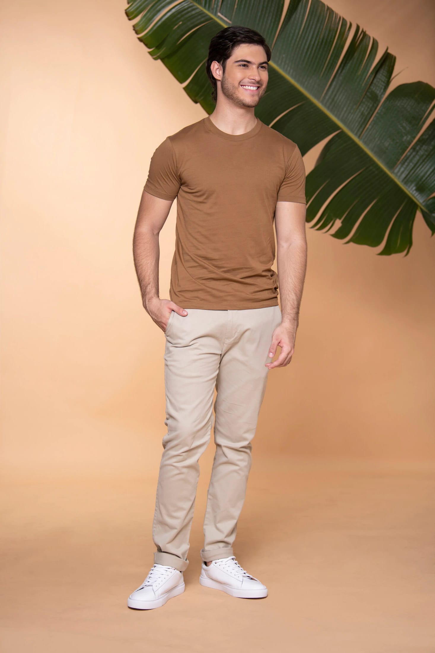 Pantalón Slim Fit Mezcla Algodón Beige - imagen 3