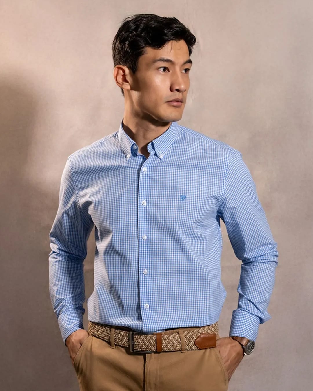 Camisa Antimanchas Popelina Cuadros Azul Claro Logo Combinado - imagen 5