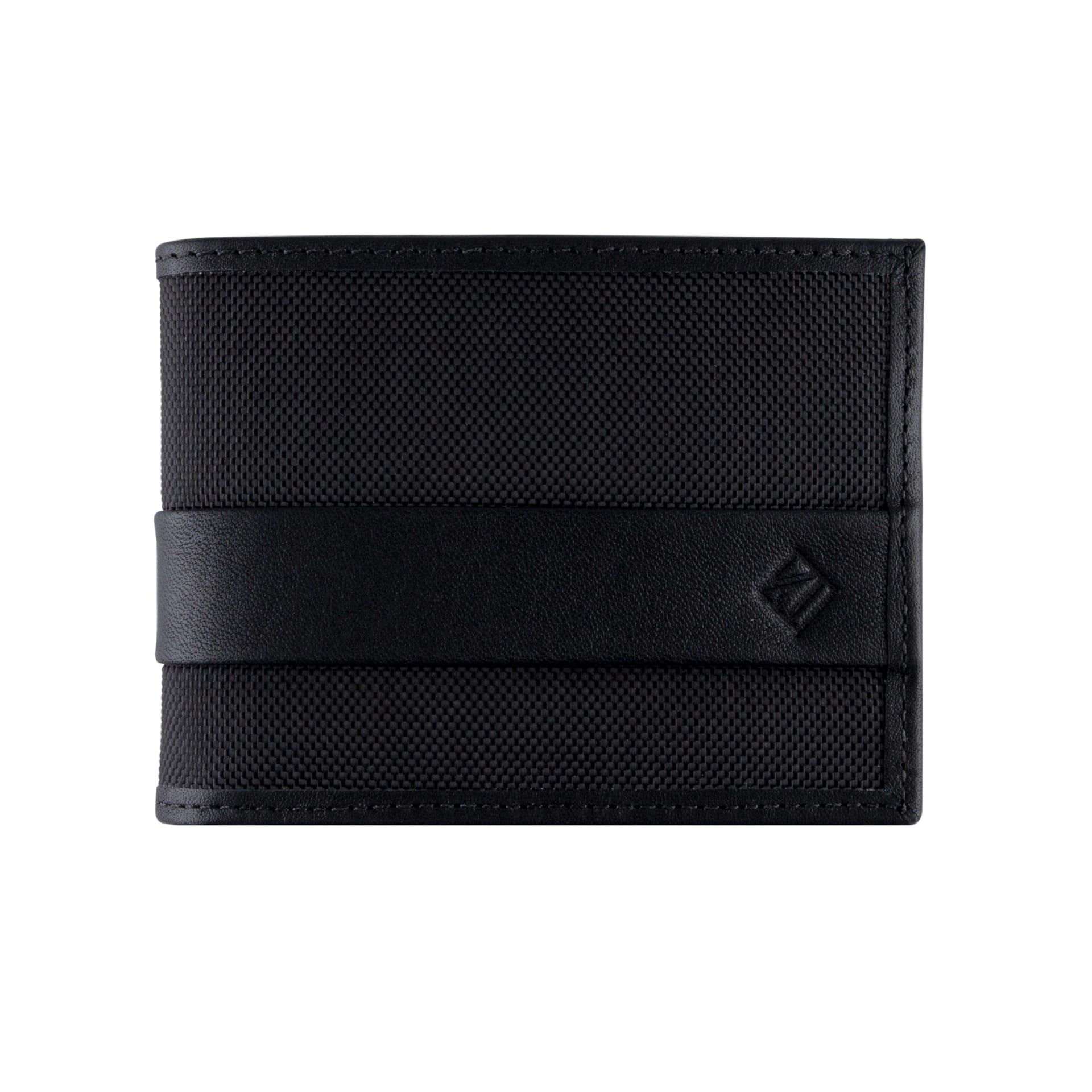 Billetera Slim Cuero-Lona (Negra) — Con Grabado de Iniciales - imagen 1
