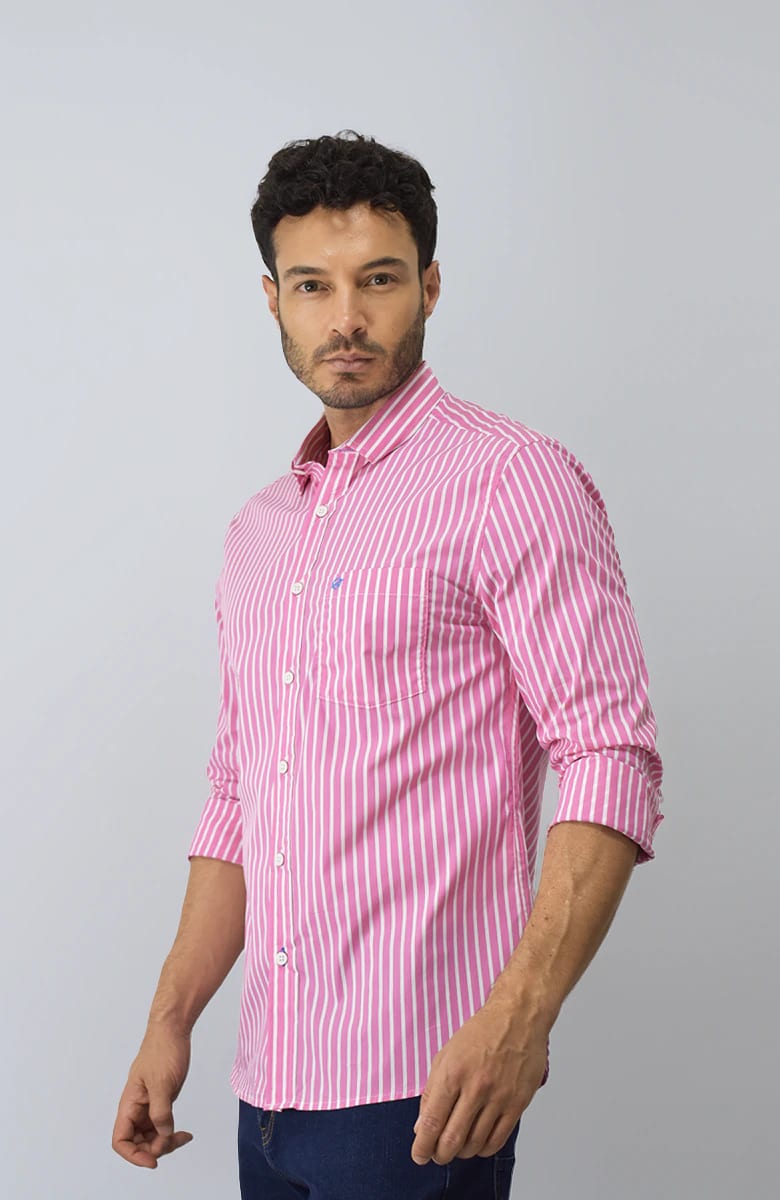 Camisa manga larga a Rayas Rosa Para Hombre - imagen 1