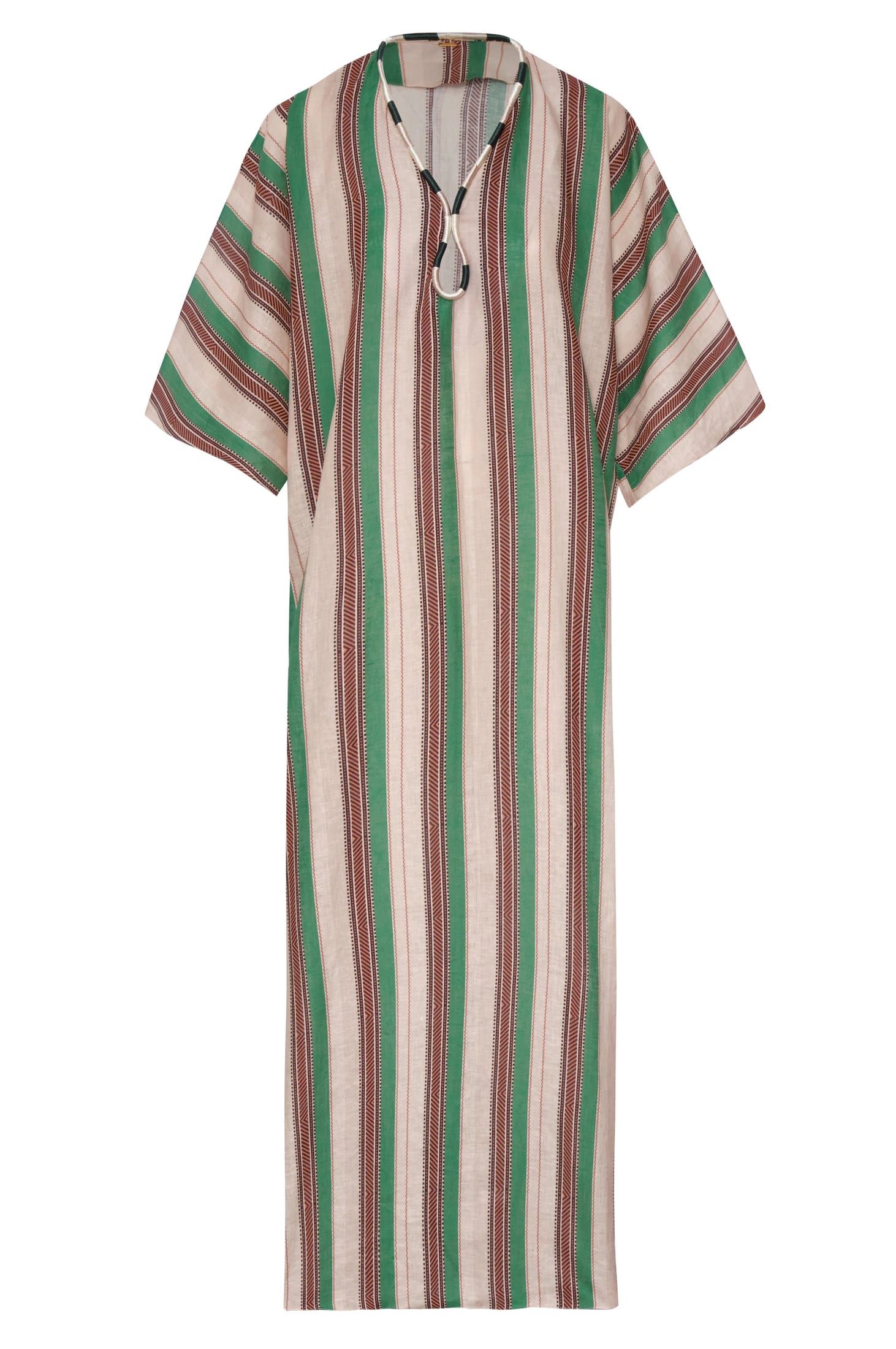 Andina Hand-Embroidered Linen Tunic / Green Artisanal Stripes - imagen 1