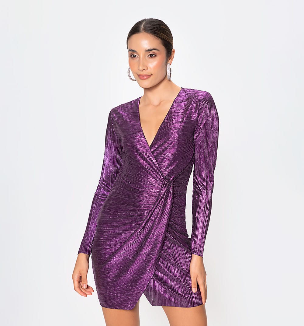 Vestido corto manga larga con entorche - imagen 3