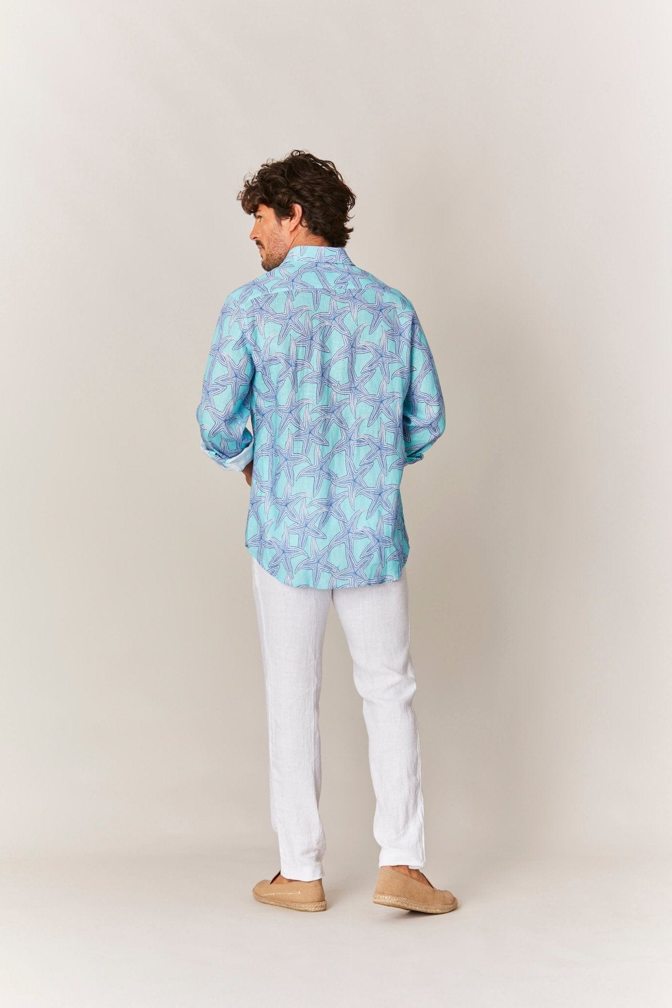 Men's linen shirt turquoise stella - imagen 4