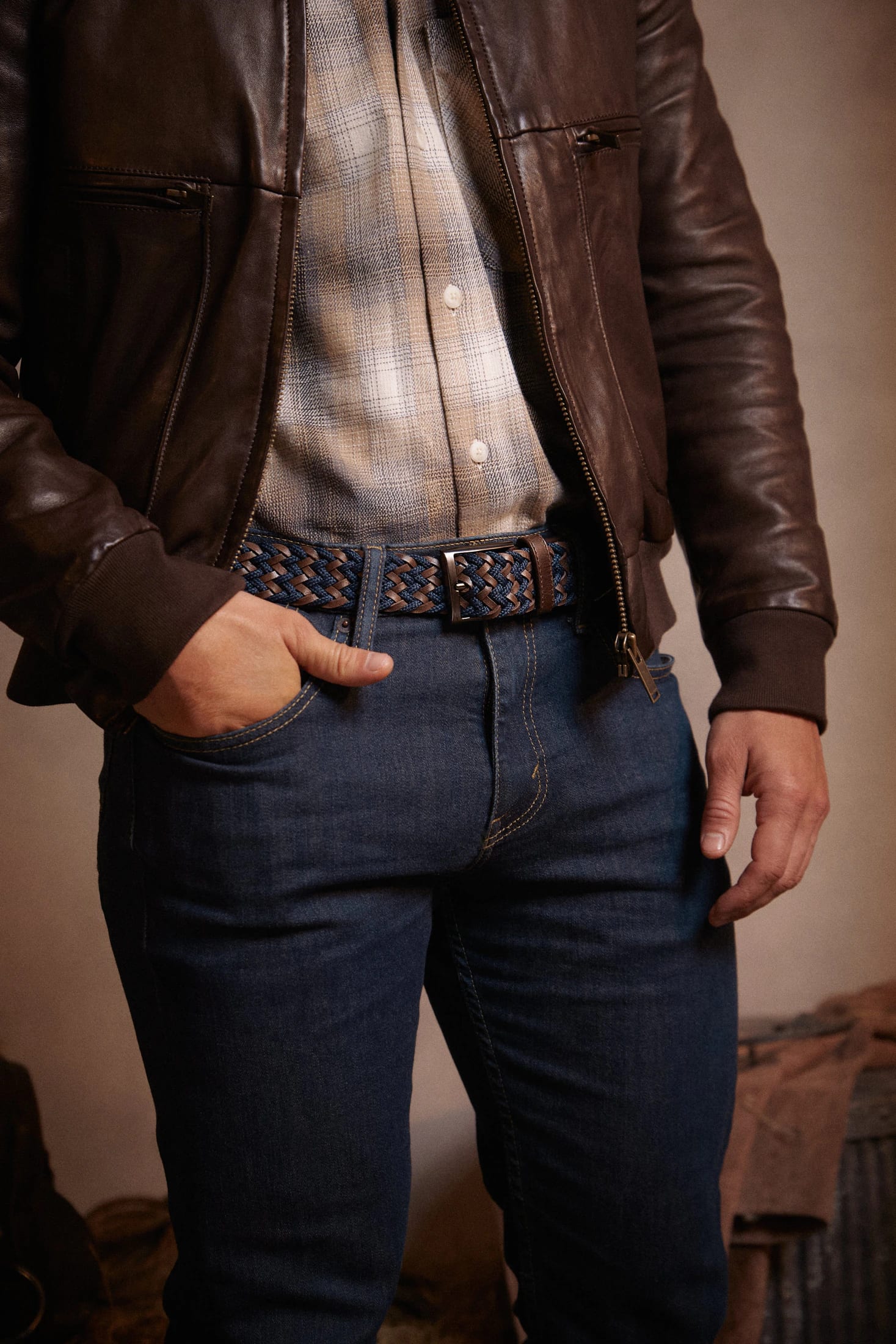 CINTURÓN LEATHER FUSION Azul-Café - imagen 2