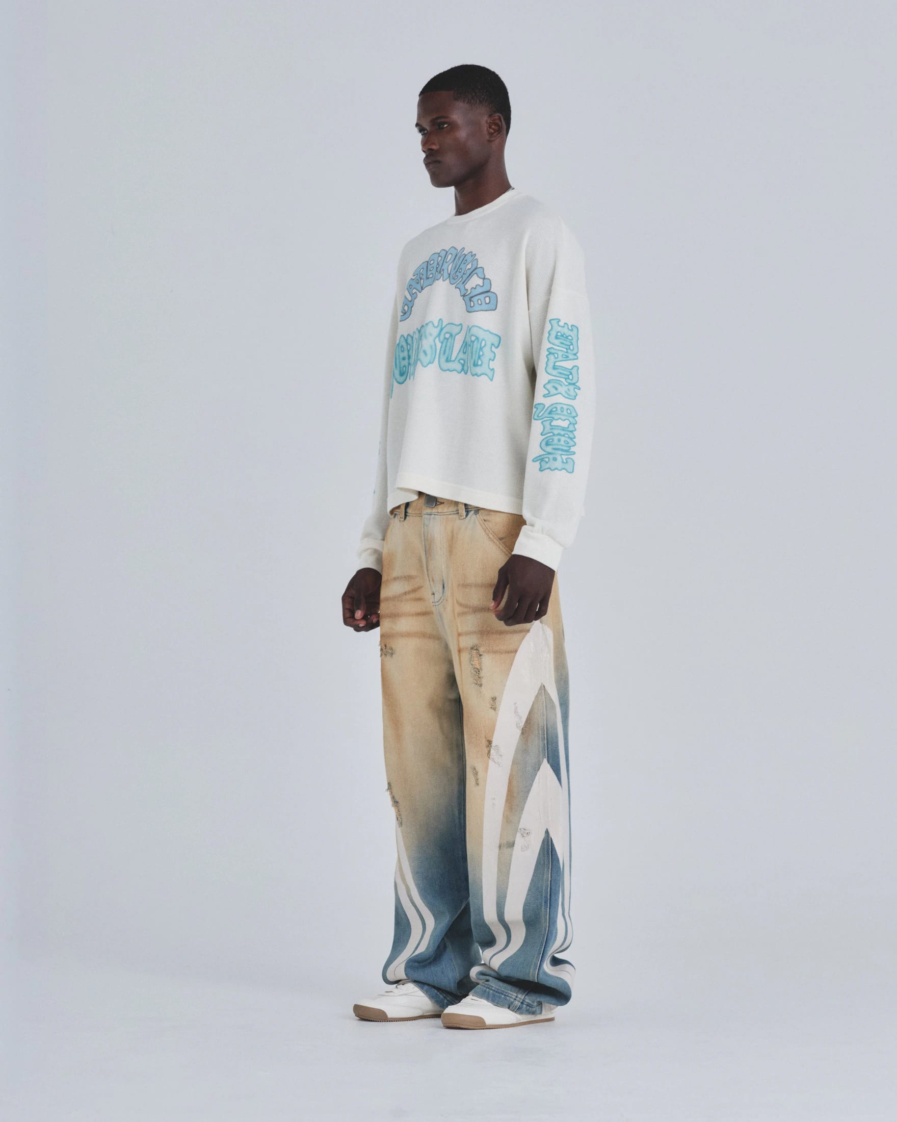 Holy State Stripe Wide Jeans Sand Blue - imagen 5