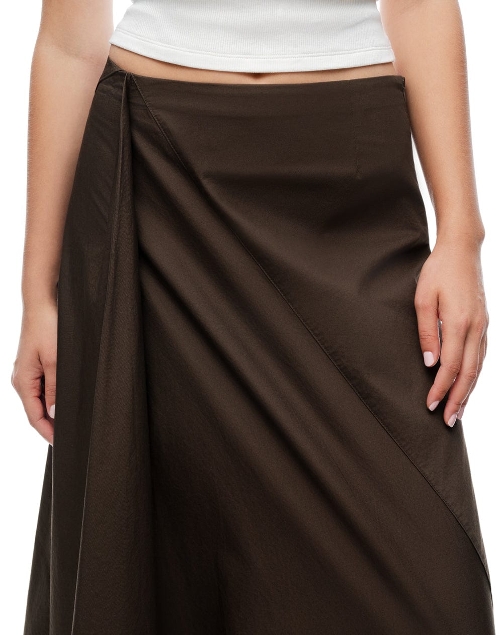 Falda midi tiro medio silueta tipo A café mujer - imagen 4